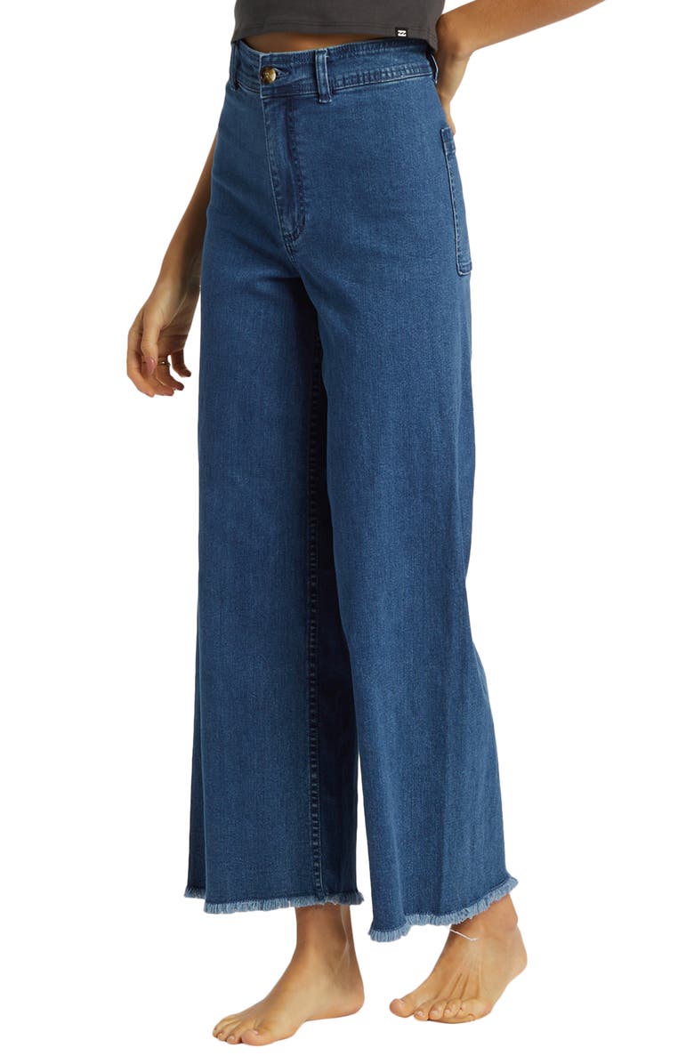 Billabong Free Fall Fray Hem Stretch Wide Leg Jeans, Alternate, color, Oceana Blue