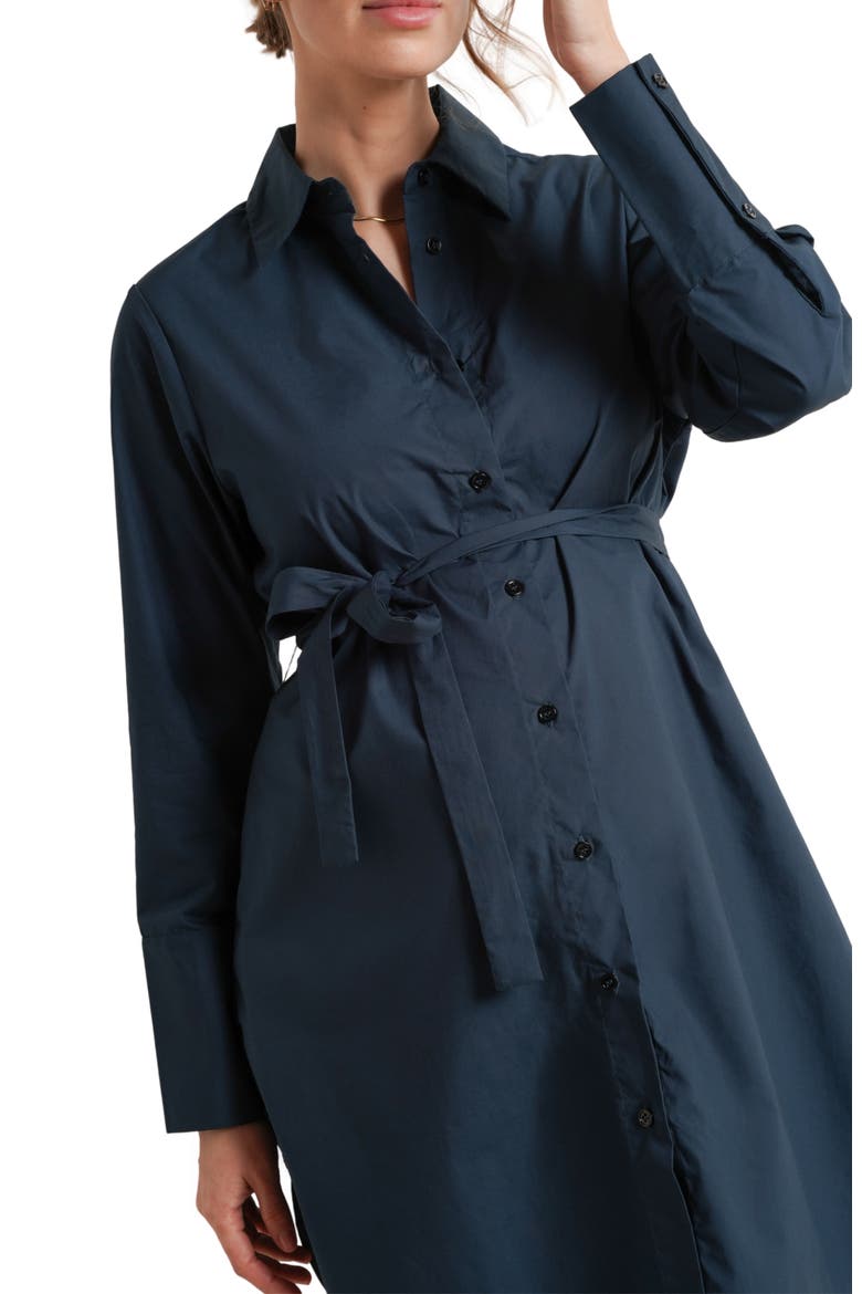 Weekday Maternity & Nursing Button-Down Shirtdress, Alternate, color, Dark Teal
