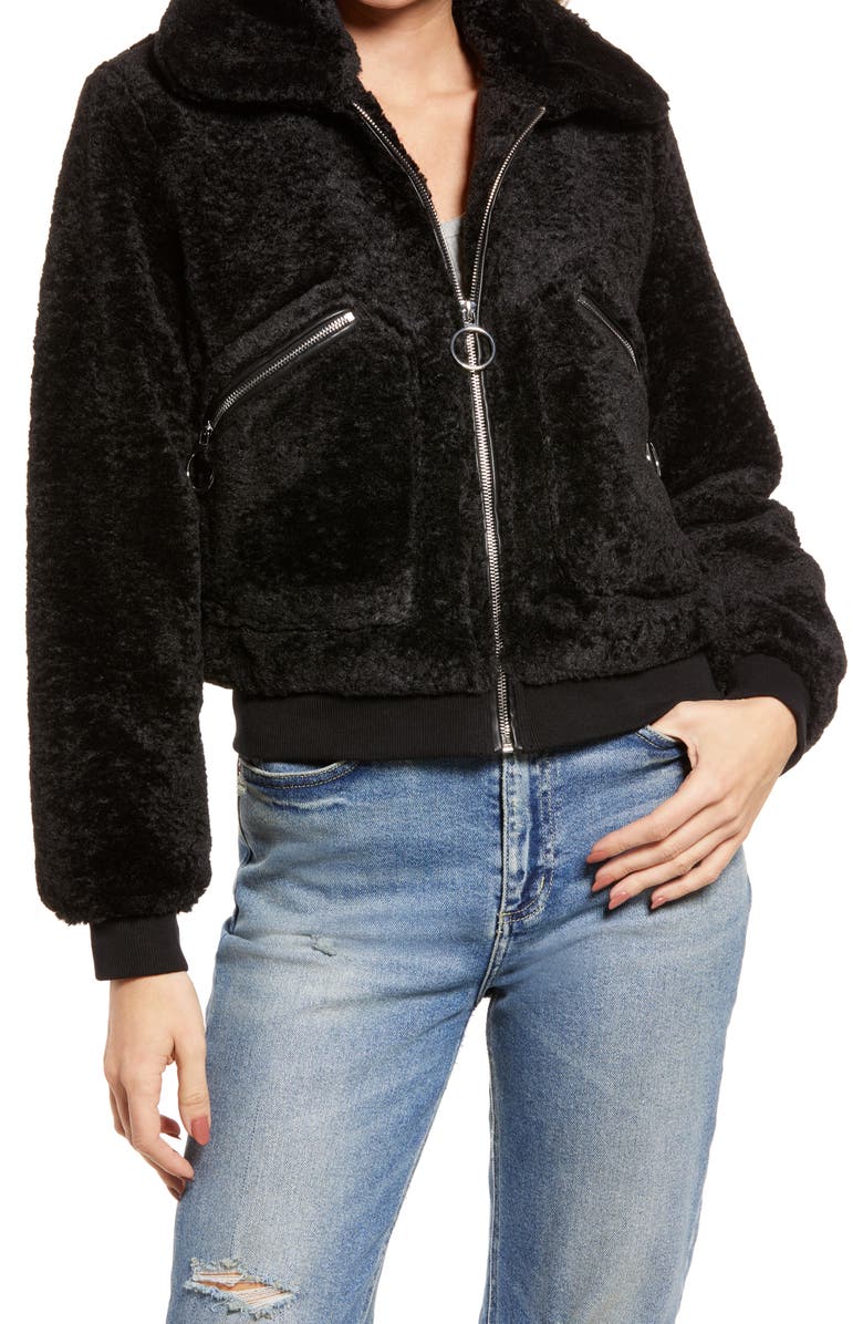 BLANKNYC Faux Shearling Bomber Jacket, Alternate, color, 