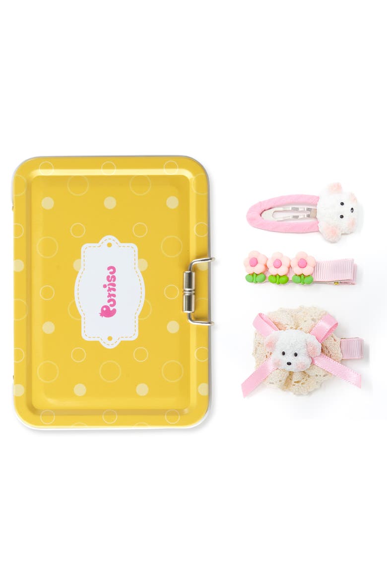 3pc Hair Clip Set - Puppy Blossom Pals, Main, color, Rosy Puppy Hug - Pink