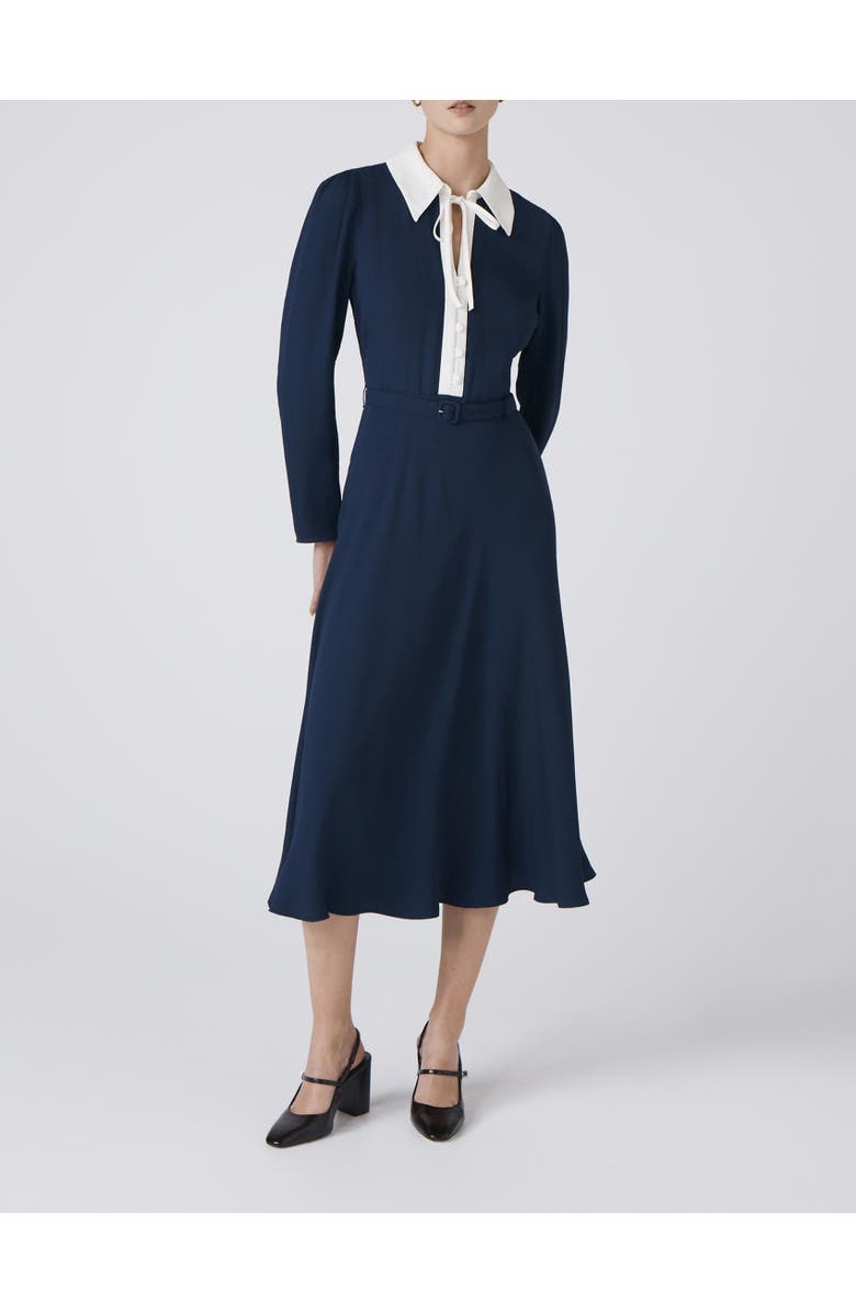 Ghost London Lillian Crepe Collared Neck Midi Dress, Alternate, color, Navy