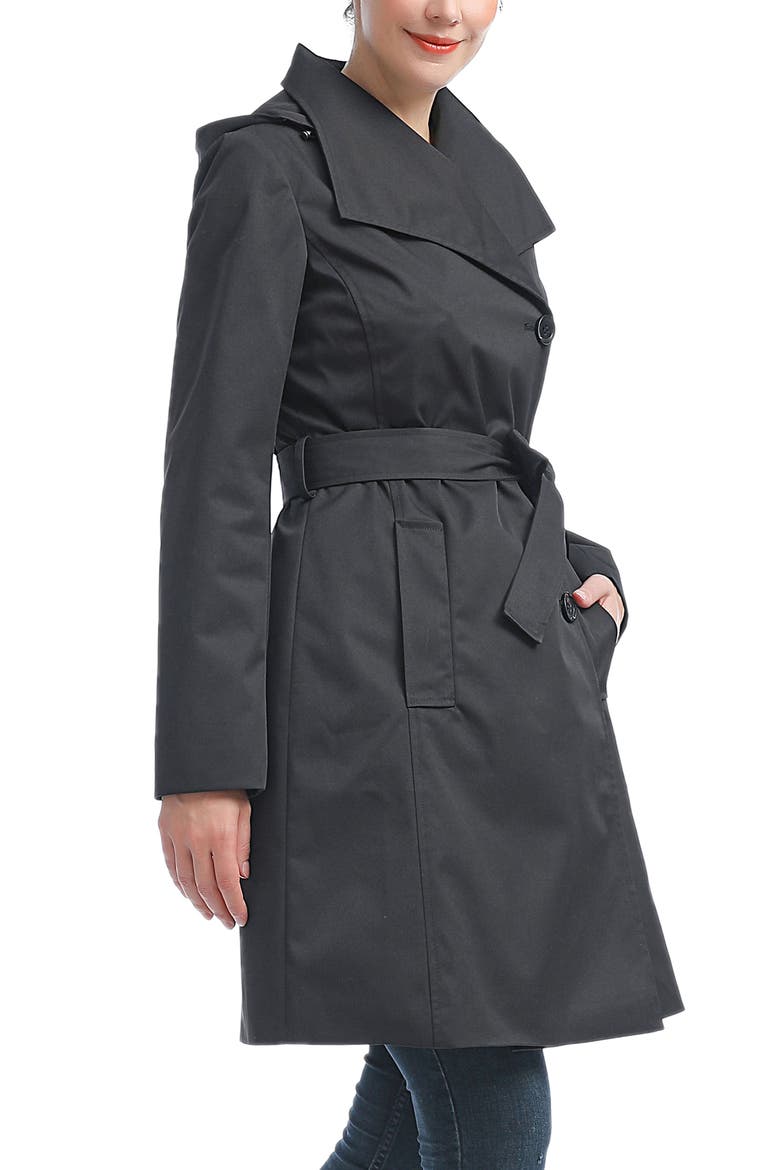 Elsa  Hooded Trench Coat, Alternate, color, Black