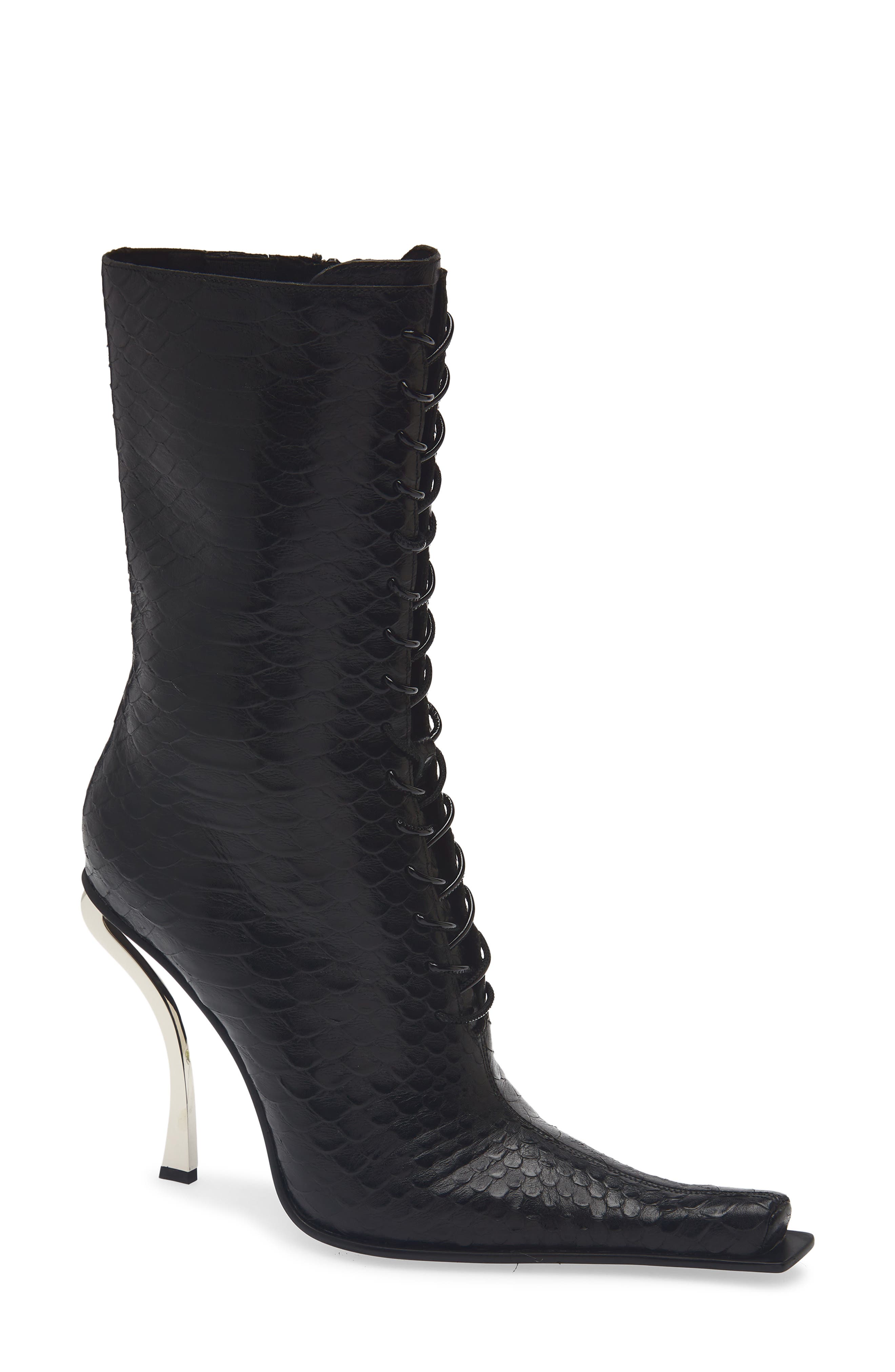 Jeffrey Campbell Rembrandt Pointy Toe Lace-Up Boot, Main, color, Black Snake