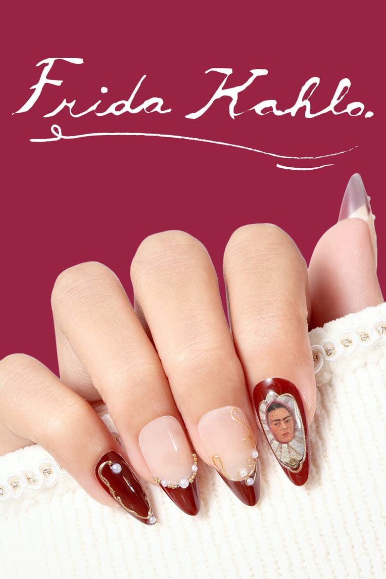 Frida Kahlo Almond Press On Nails, Alternate, color, Red