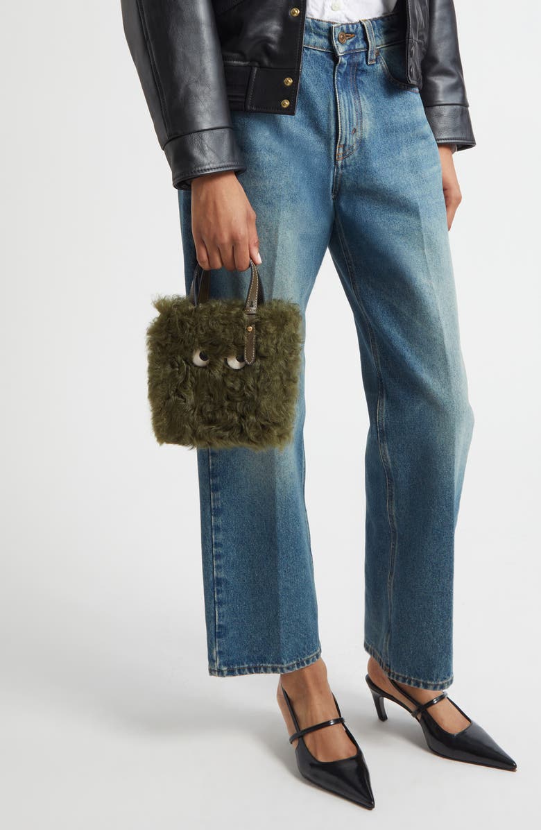 Anya Hindmarch Mini Eyes Genuine Shearling Crossbody Bag, Alternate, color, Khaki