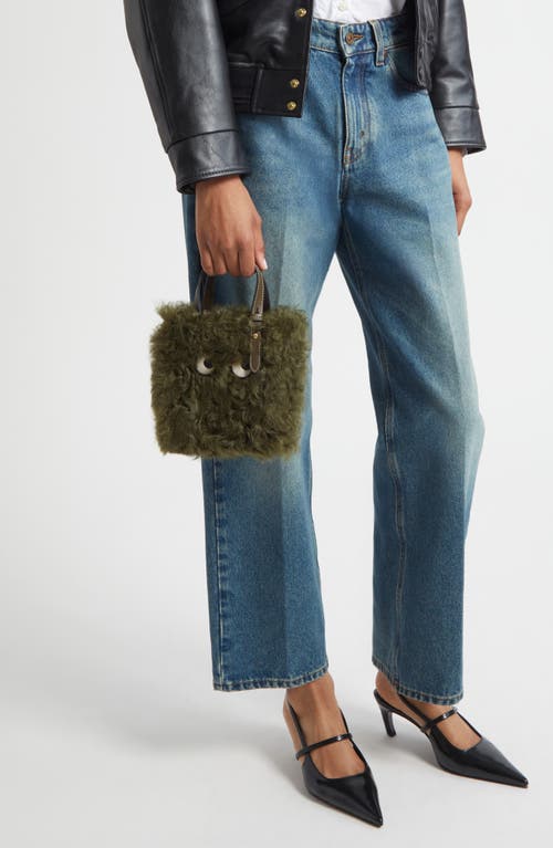 Anya Hindmarch Mini Eyes Genuine Shearling Crossbody Bag In Green