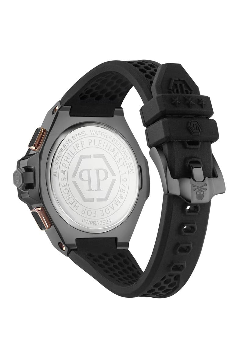 Chronograph Royal Quartz Silicone Strap Watch, 46mm, Alternate, color, BLACK
