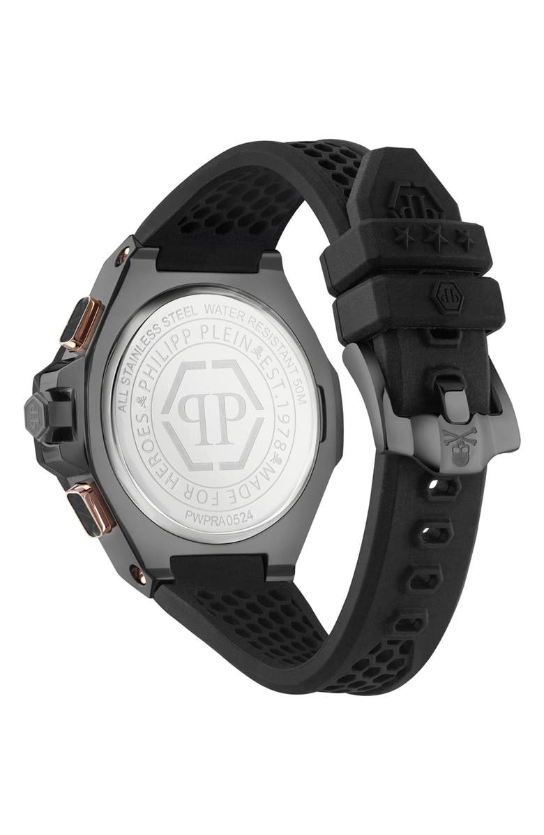 PHILIPP PLEIN Chronograph Royal Quartz Silicone Strap Watch, 46mm, Alternate, color, Black