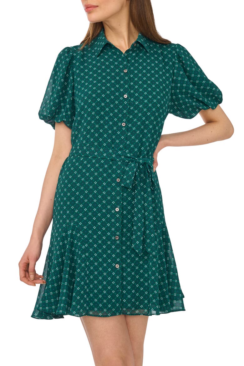 Puff Sleeve Shirtdress, Alternate, color, FOREST SHADOW