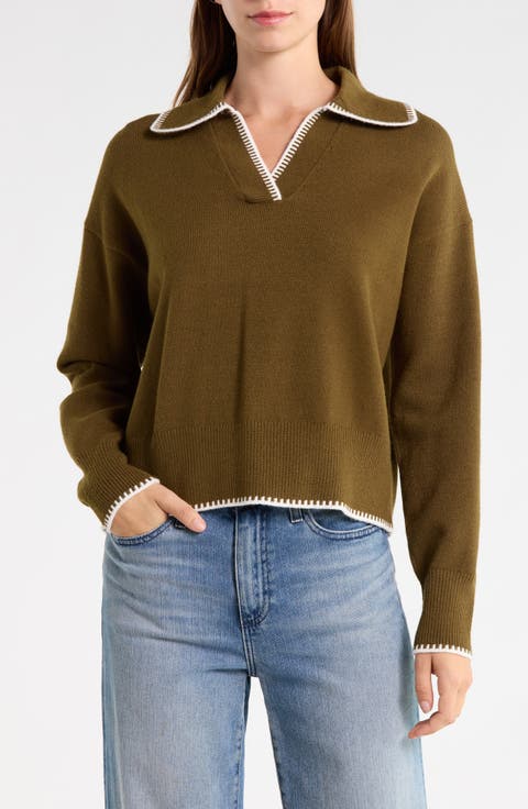Blanket Stitch Collared Pullover Sweater