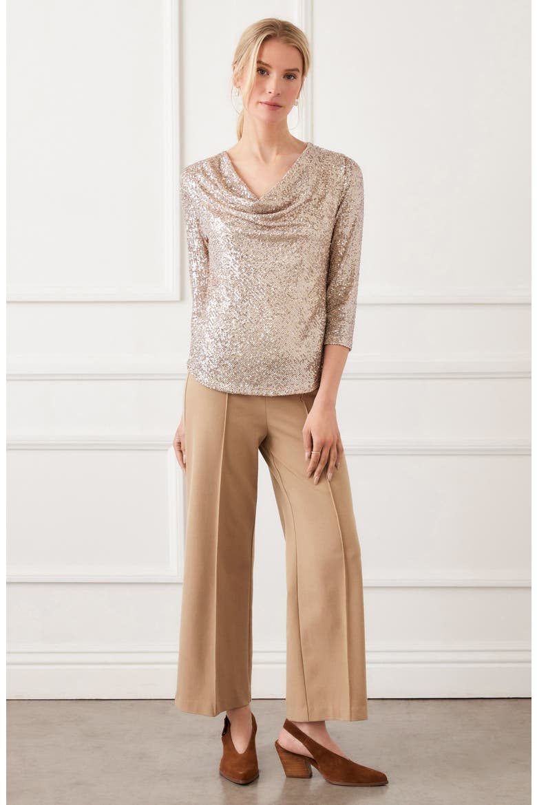 Sequin Drape Neck Top, Alternate, color, CHAMPAGNE