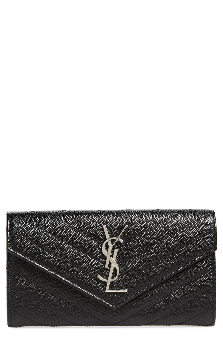 Saint Laurent Matelassé Leather Envelope Wallet, Main, color,