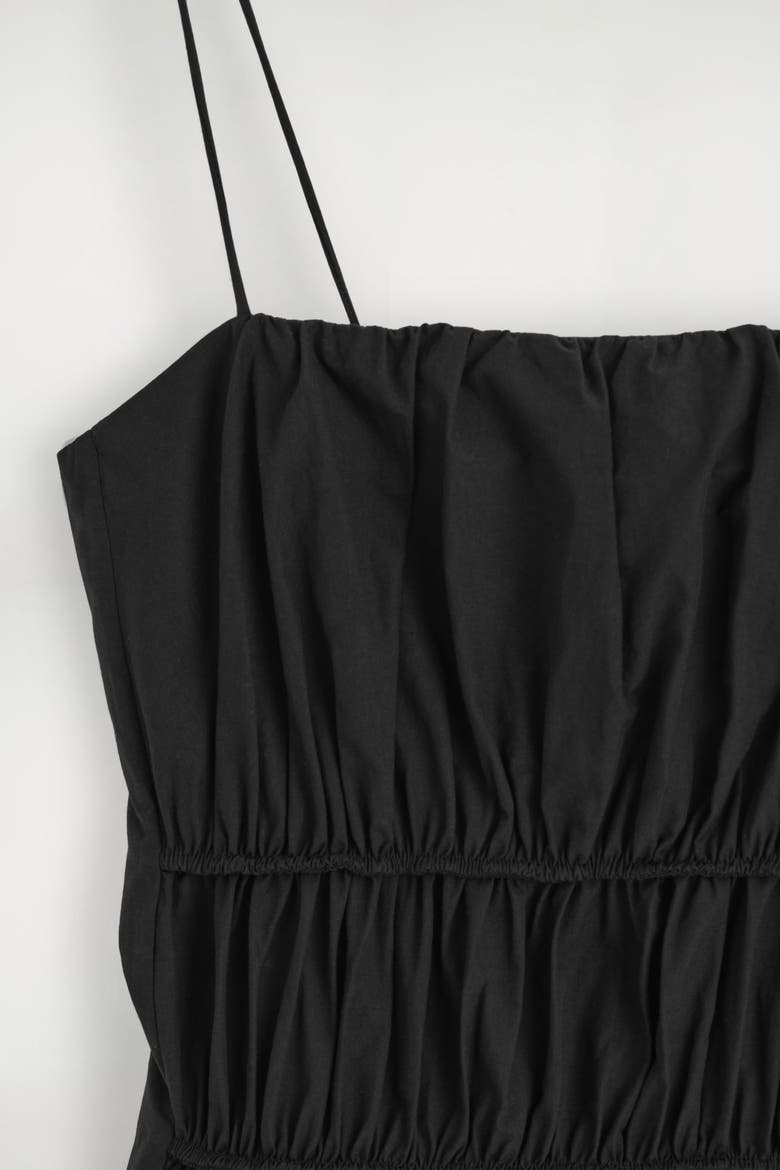 Gathered Cotton Peplum Top, Alternate, color, BLACK