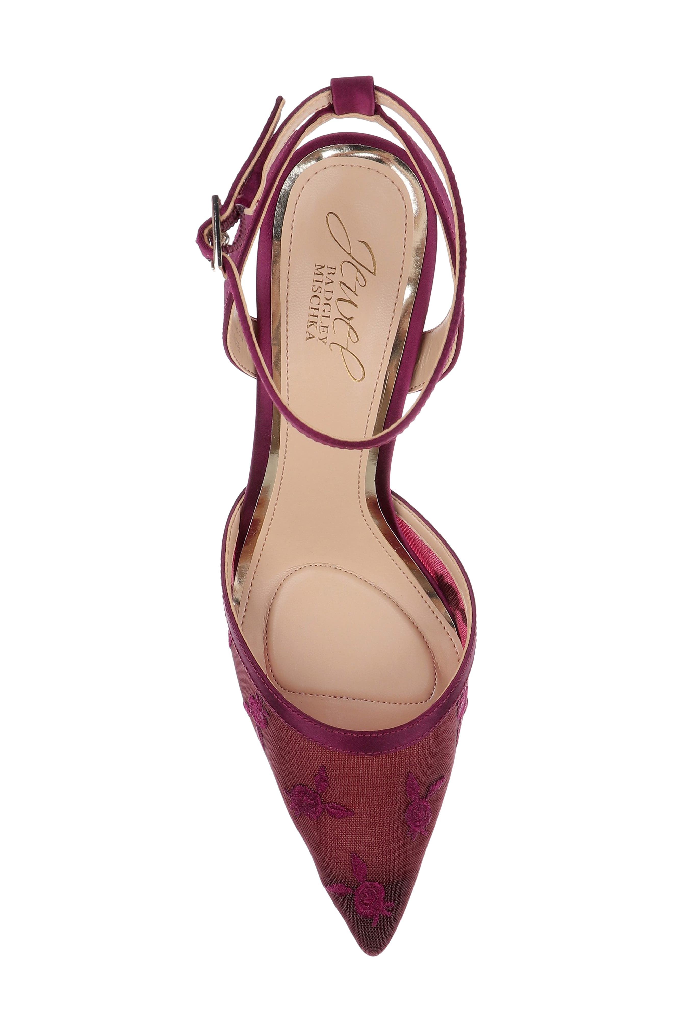 Zaida Ankle Strap Pointed Toe Pump, Alternate, color, WINE SATIN