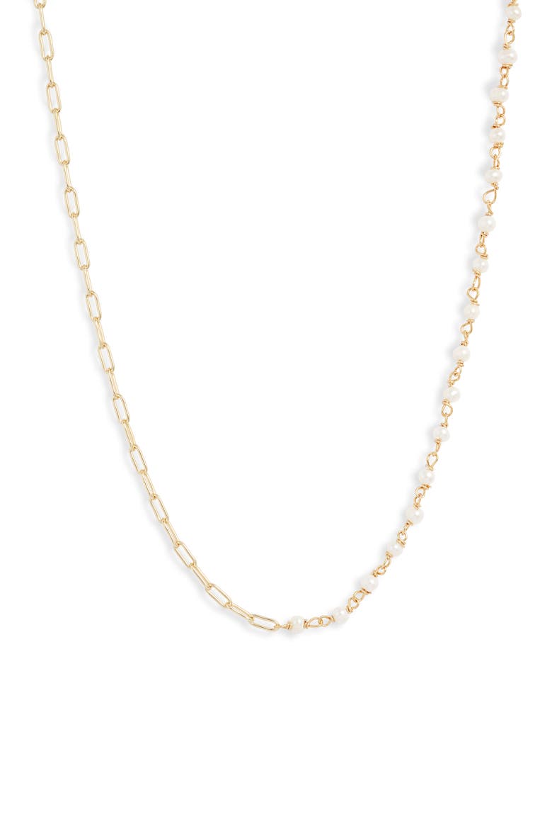 Argento Vivo Half Pearl Station Necklace, Main, color, GOLD