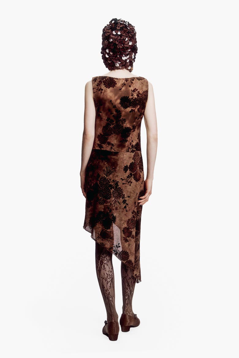 Dahlia Tulle Knit Asymmetrical, Alternate, color, Chocolate