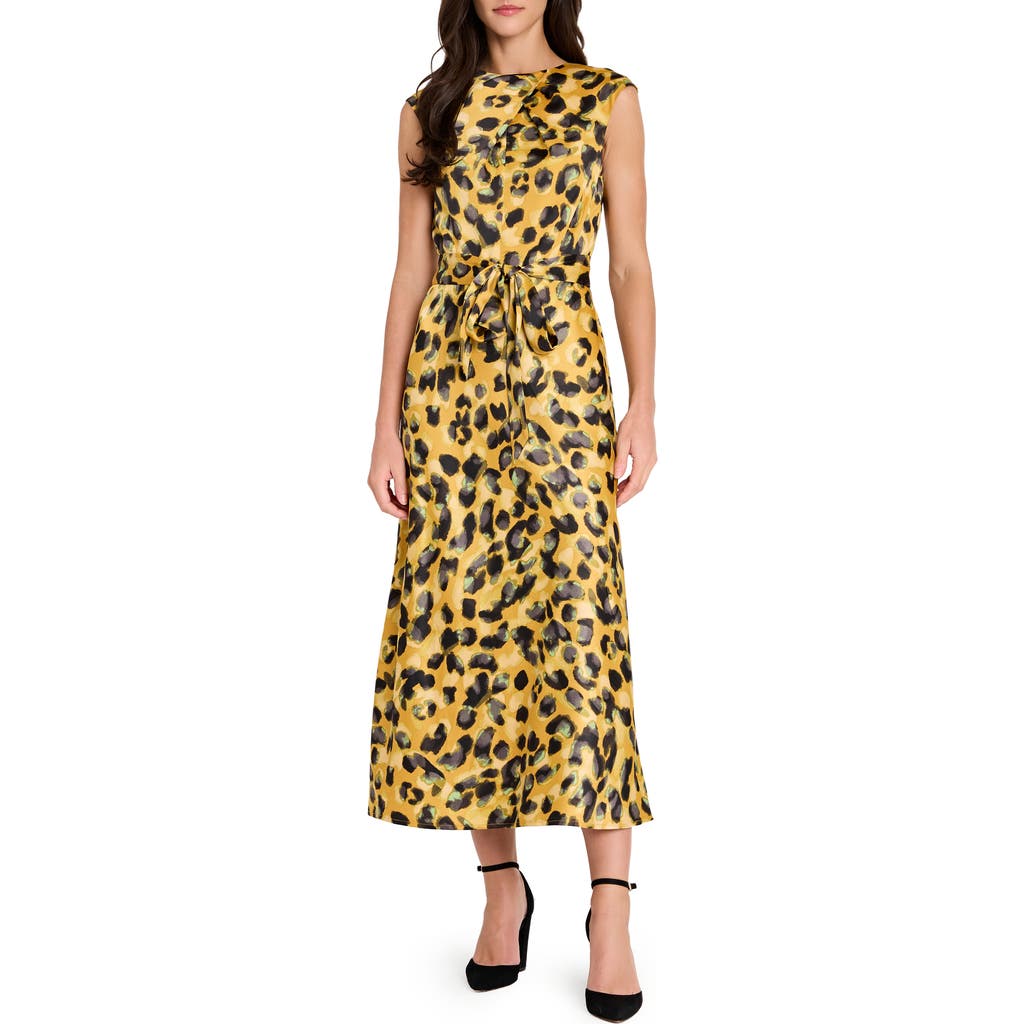 Tahari Asl Belted Sleeveless Midi Dress In Yellow