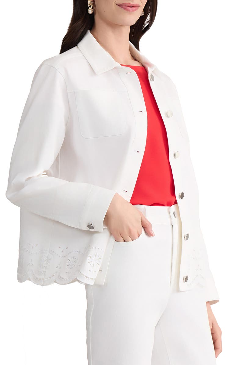 Jones New York Eyelet Embroidered Trim Shirt Jacket, Alternate, color, Soft White