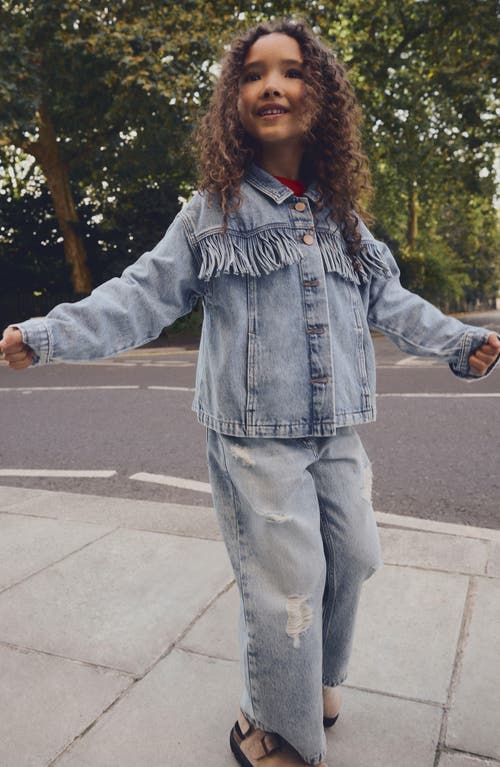 Next Kids' Fringe Denim Trucker Jacket In Blue