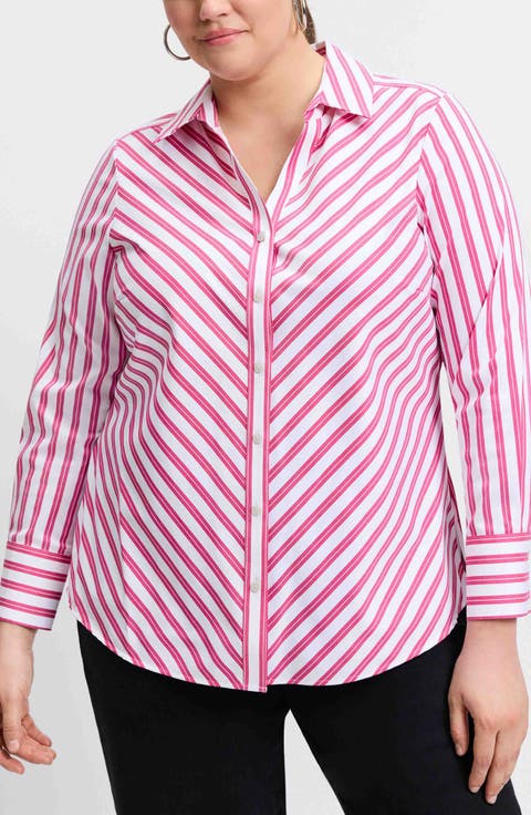 Mary Stripe Stretch Button-Up Shirt (Plus)