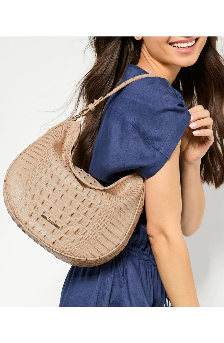 Brahmin Small Kathleen Croc Embossed Leather Shoulder Bag, Alternate, color, Sandstorm Alden Road