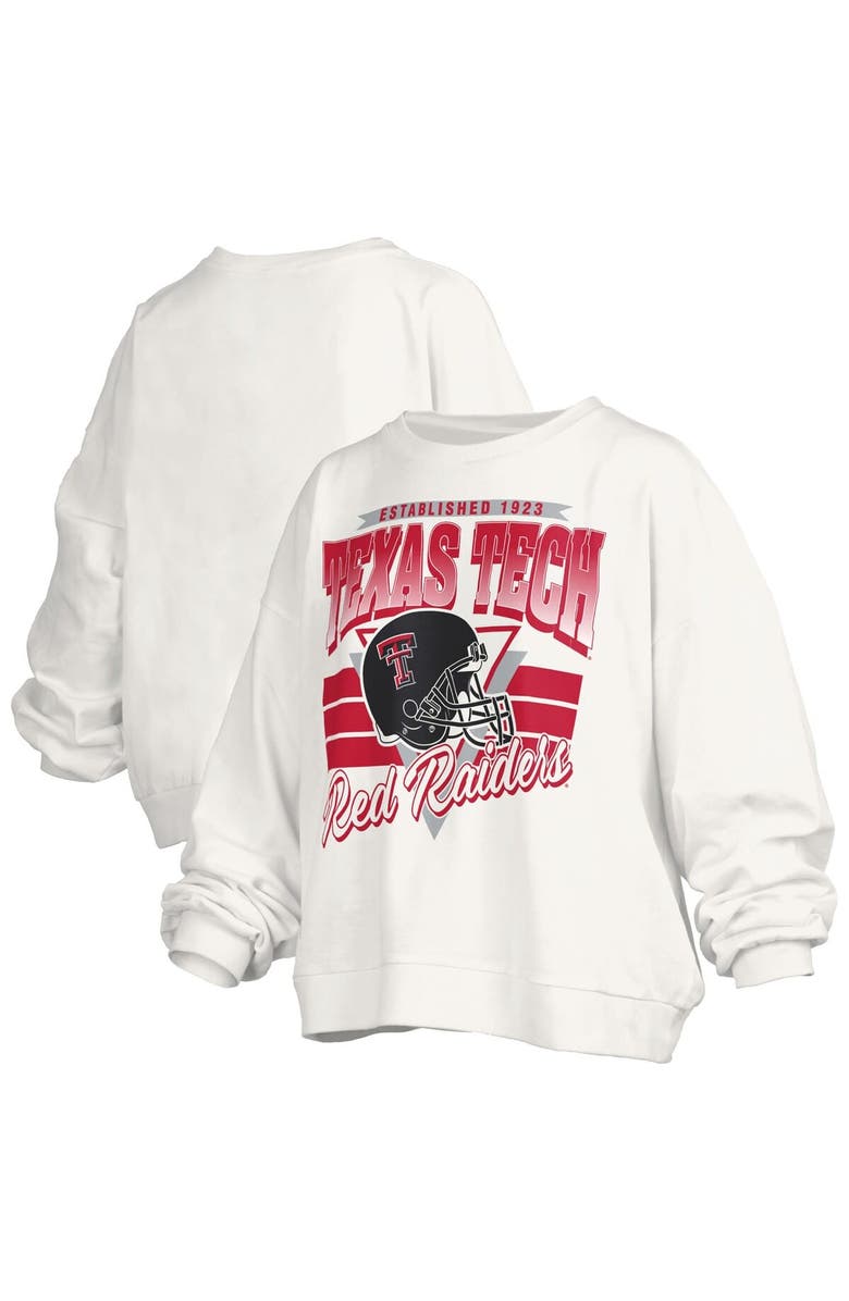 PRESSBOX Women's Pressbox White Texas Tech Red Raiders Oversized Janice Retro Waist-Length Pullover Sweatshirt, Alternate, color, White