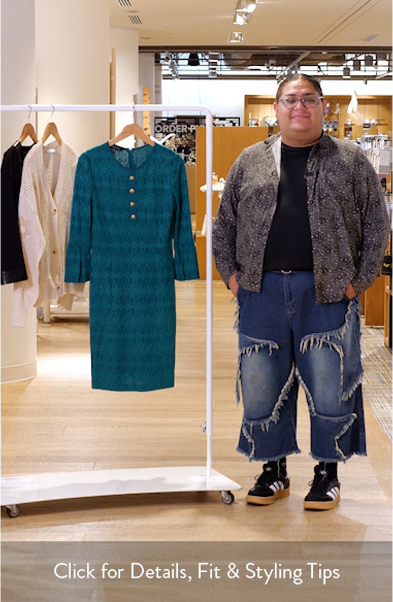 Tonal Multistitch Bell Sleeve Sheath Dress, sales video thumbnail