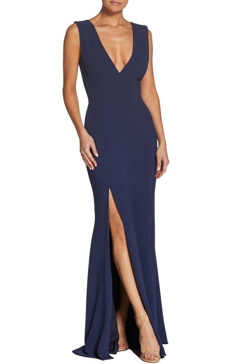Sandra Plunge Crepe Trumpet Gown