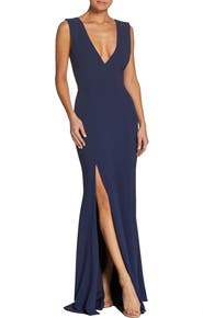 Dress the Population Sandra Plunge Crepe Trumpet Gown