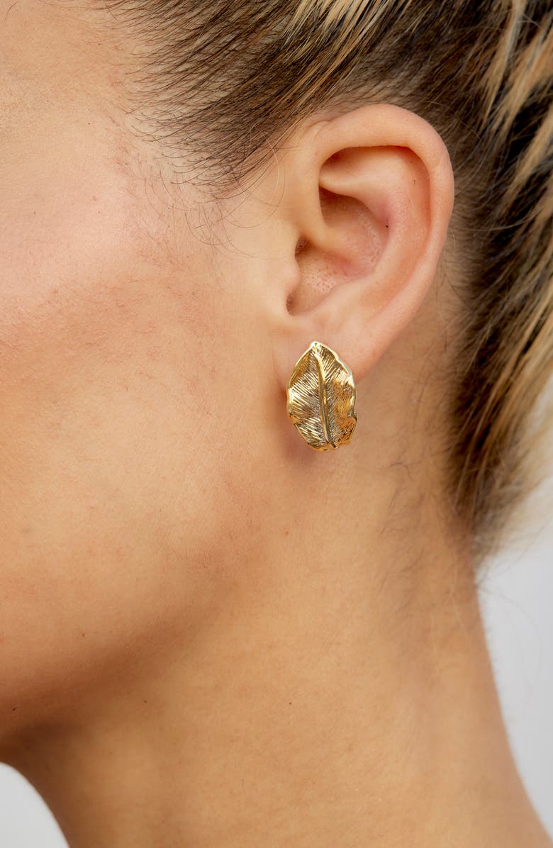 SAVVY CIE JEWELS Leaf Hoop Earrings, Alternate, color, Yellow