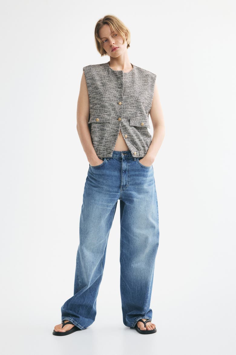Oversized Bouclé-knit Vest, Alternate, color, Dusty gray melange/cream