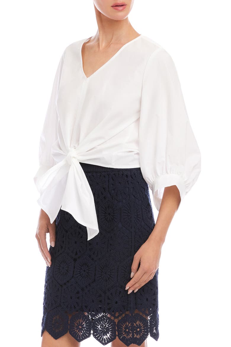 Tie Front Cotton Top, Alternate, color, OFF WHITE