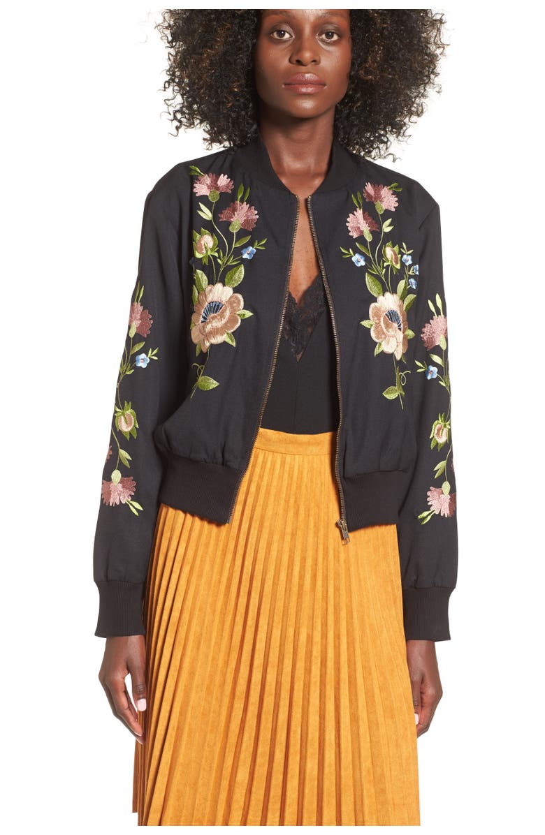 Glamorous Floral Embroidered Bomber Jacket, Alternate, color, 