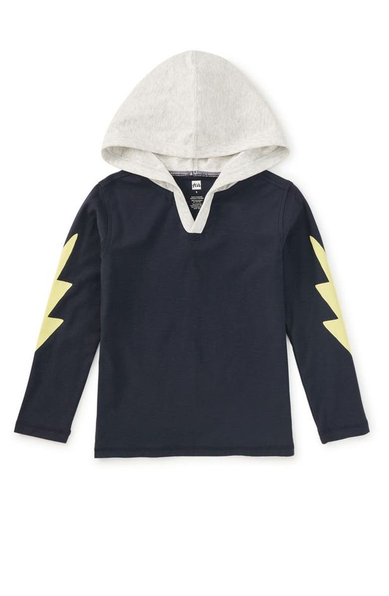 Tea Collection Bolt Sleeves Happy Hoodie, Main, color, Indigo