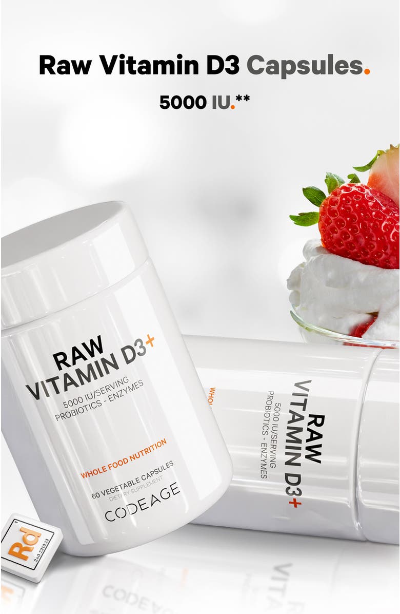 Codeage Raw Vitamin D3+ 5000 IU Supplement, Alternate, color, White