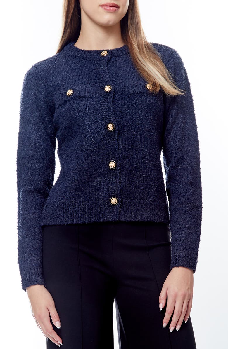 BY DESIGN Franca Bouclé Cardigan, Main, color, Navy Blazer