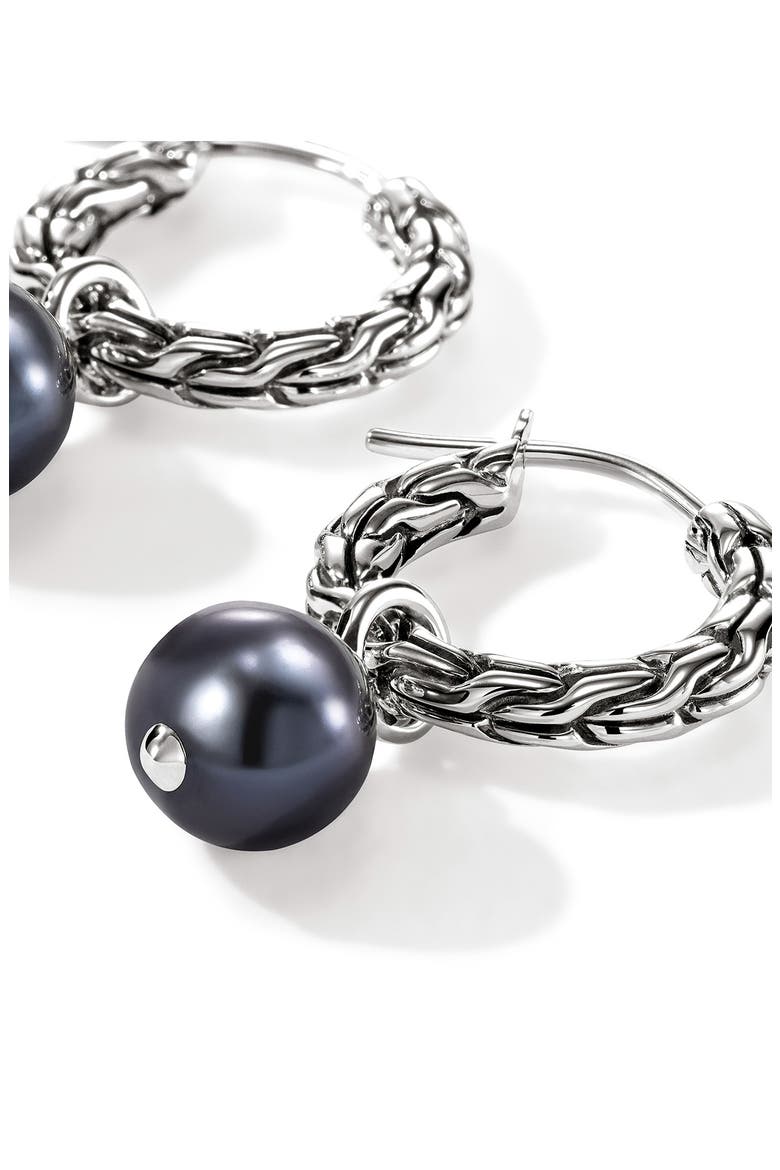 JH Essential Grey Pearl Hoop Earrings, 16mm, Alternate, color, SILVER GREY