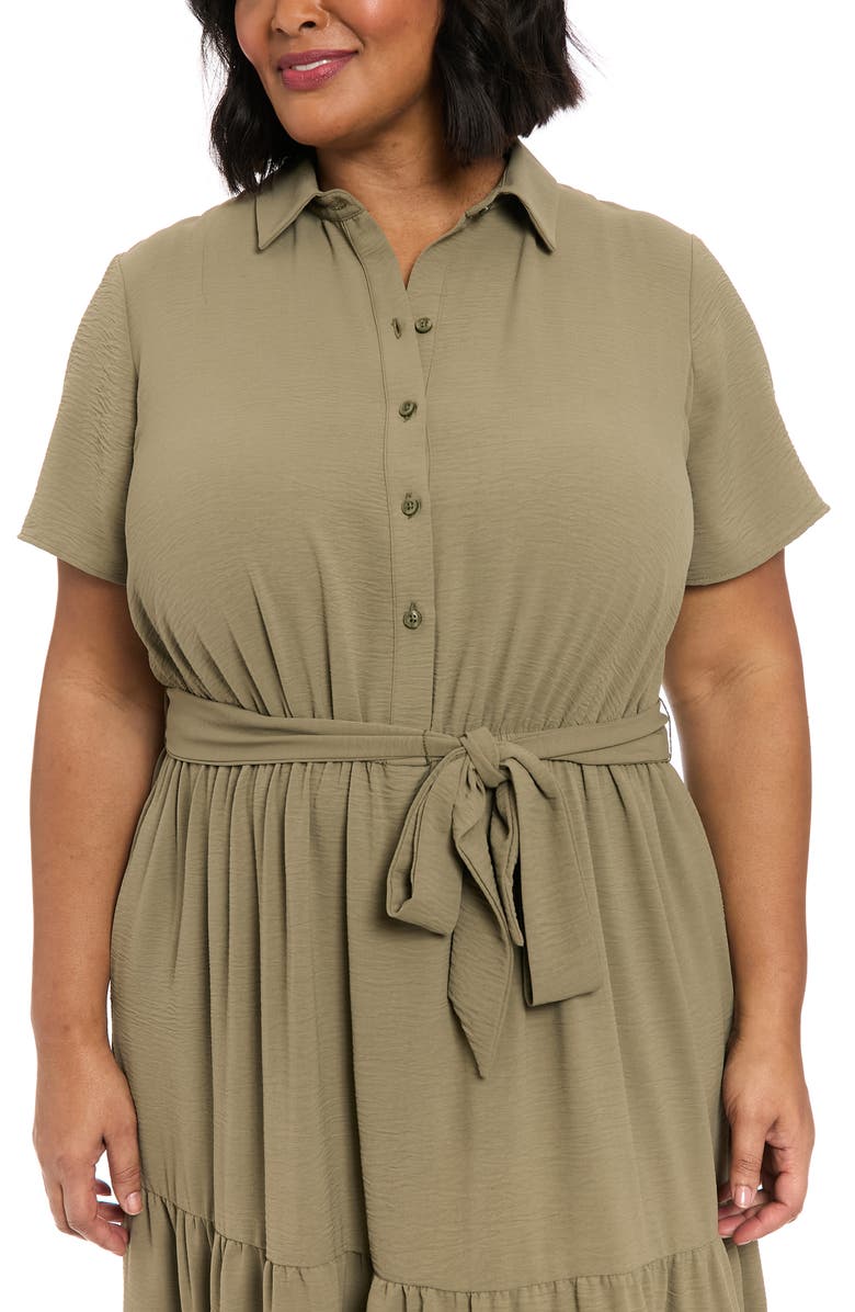 London Times Tiered Tie Waist Shirtdress, Alternate, color, Olive