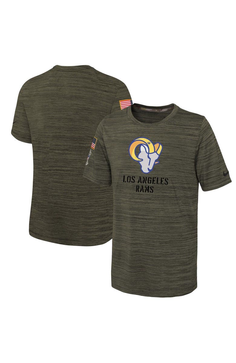Nike Youth Nike Olive Los Angeles Rams 2022 Salute To Service Velocity T-Shirt, Main, color, 