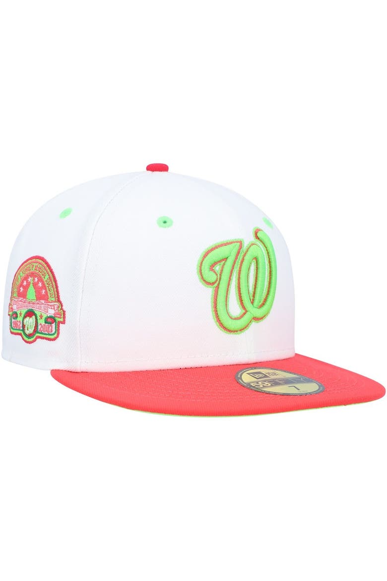 Men's New Era White/Coral Washington Nationals  Robert F. Kennedy Memorial Stadium Strawberry Lolli 59FIFTY Fitted Hat, Main, color, White