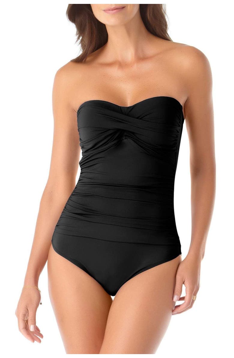 Anne Cole Women's Twist Front Shirred One Piece Swimsuit, Main, color, Black