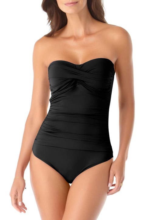 Women's Twist Front Shirred One Piece Swimsuit
