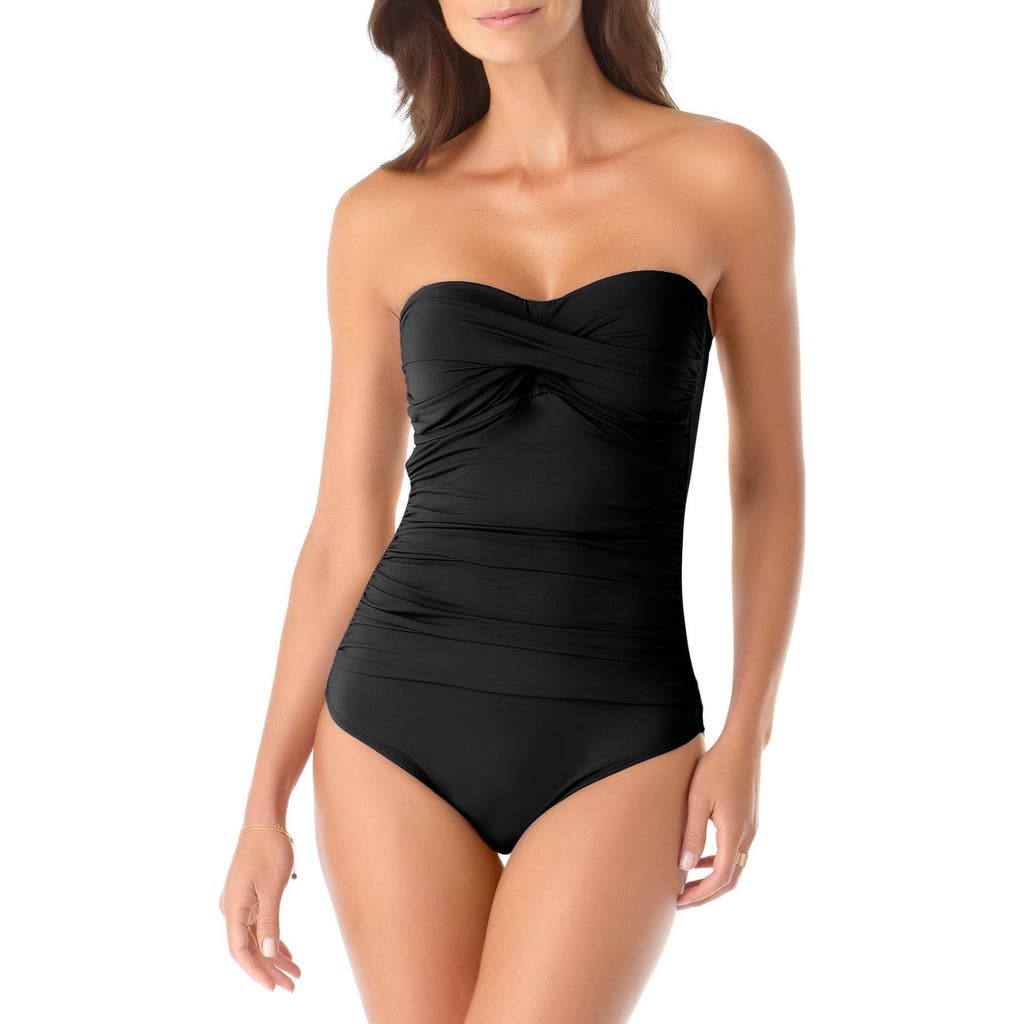 Anne Cole Twist-front Ruched One-piece Swimsuit In Black