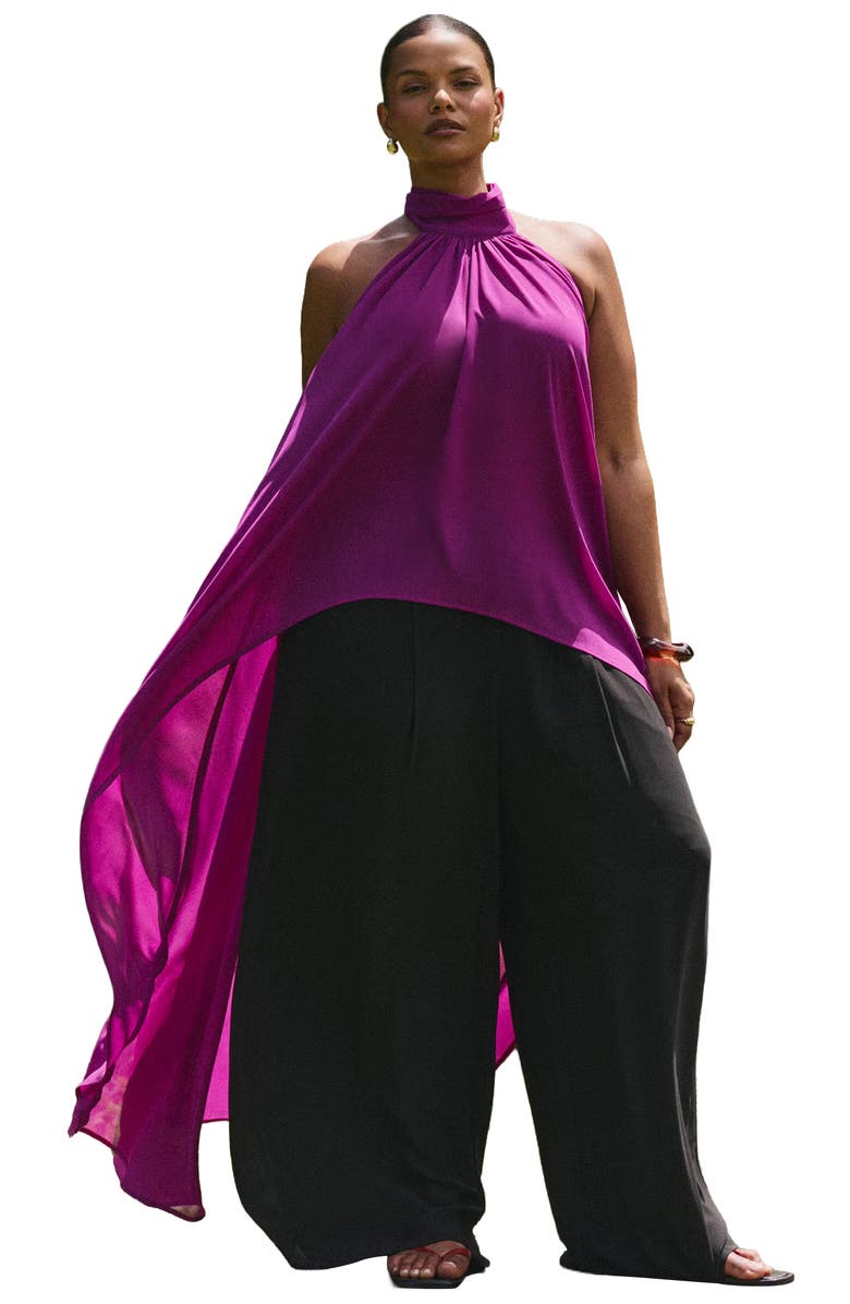 ELOQUII High-Low Halter Top, Main, color, Dark Purple