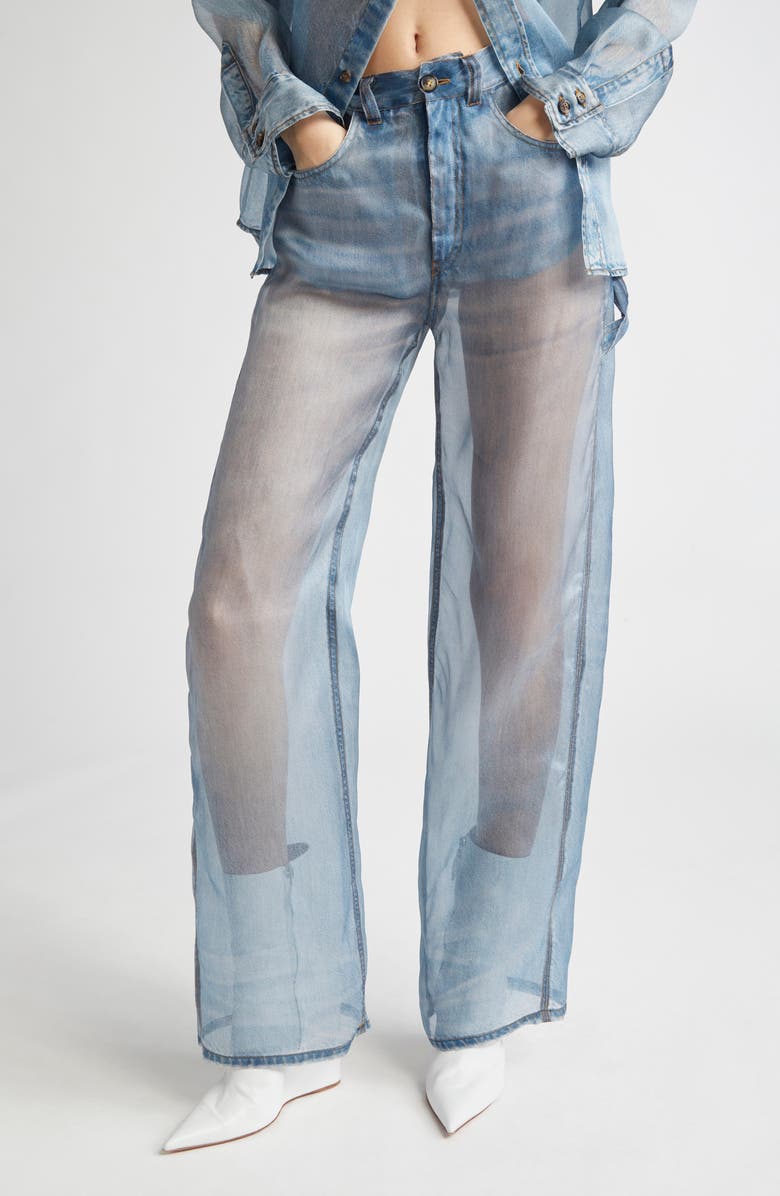 Haikure Winona Denim Print Sheer Silk Pants, Main, color, 