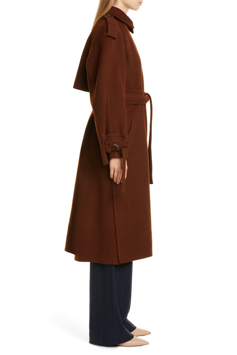 Belted Wool Blend Trench Coat, Alternate, color, MAHOGANY
