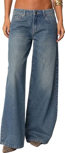 EDIKTED Low Rise Ribbon Lace Up Jeans - BLUE | Tillys