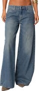 EDIKTED Vyxen Bow Print Low Rise Wide Leg Jeans