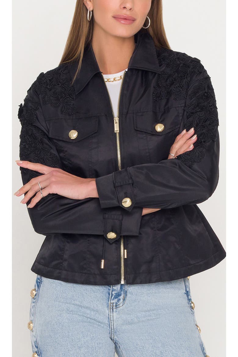 Janice Lace Combo Parka, Alternate, color, Black