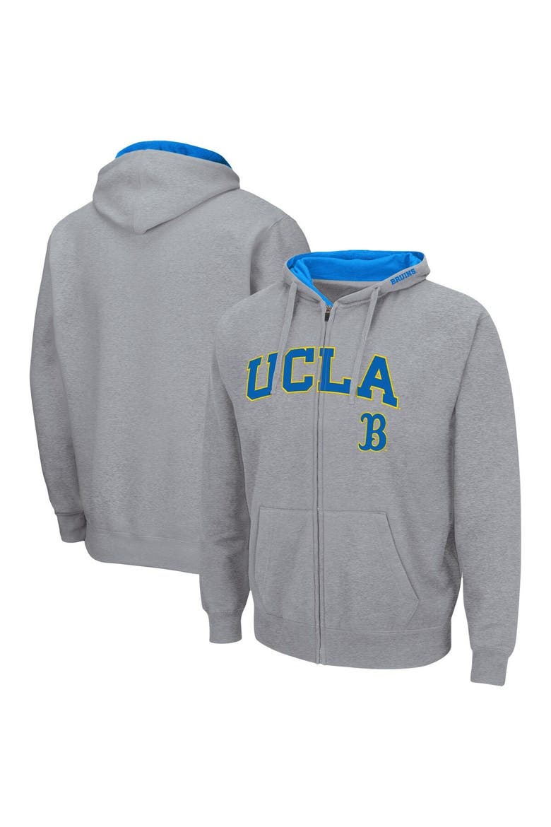 Men's Colosseum Heathered Gray UCLA Bruins Arch & Logo 3.0 Full-Zip Hoodie, Main, color, Heather Gray